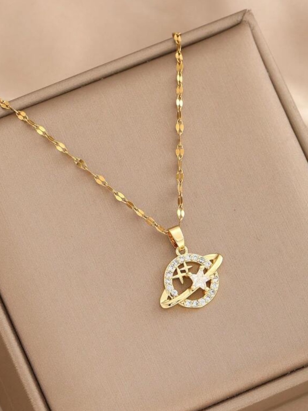 Gold Star & Planet Pendant Necklace - Women Jewelry